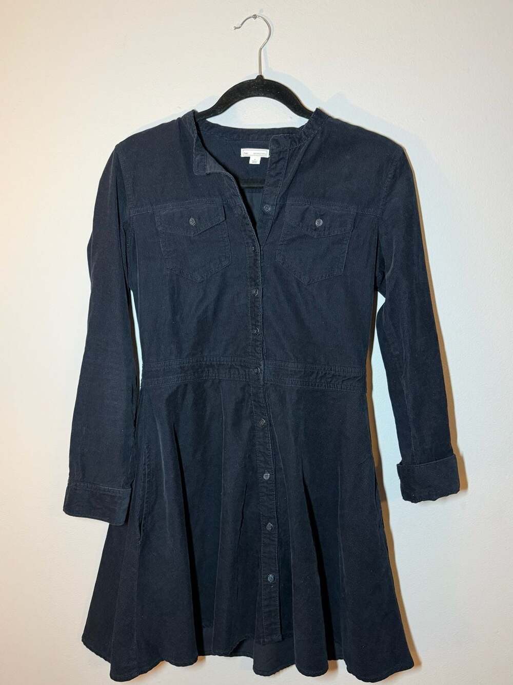 Gap Navy Blue Corduroy Long Sleeve Button Down Shirt Dress Size 2